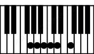 Piano keyboard image for the G11 chord on notes: G B D F A C