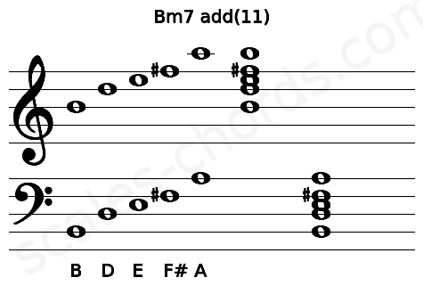 Musical staff for the Bm7 add(11) chord